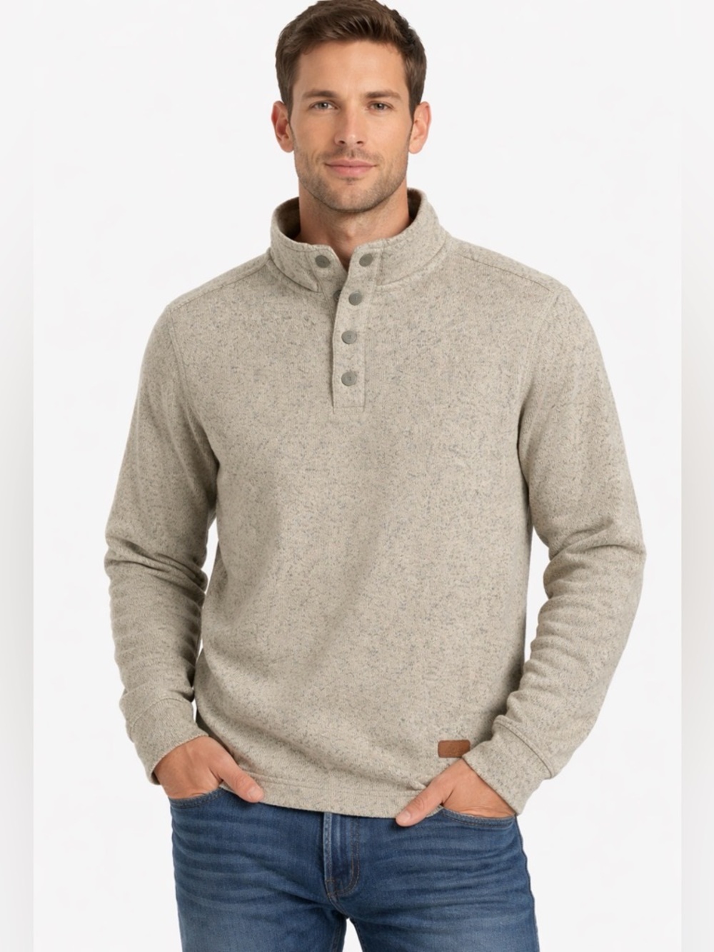 G.H. Bass & Co Men’s Small Beige Snap Mock Neck Pullover(A535)